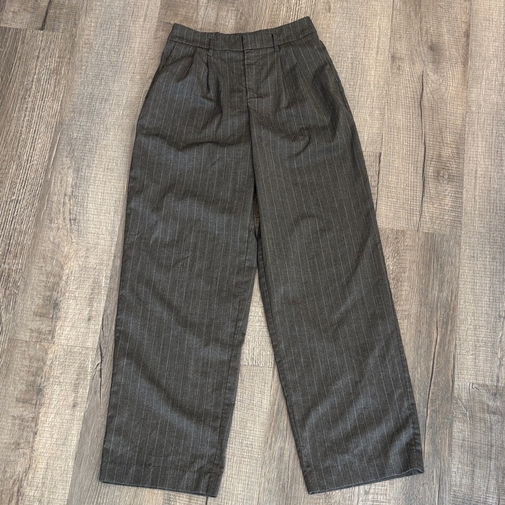 A New Day Women's Charcoal Gray Pinstripe Slightly Wide Leg Pants